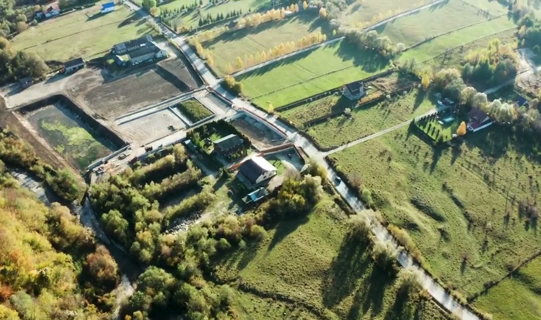 Rural roads between farm buildings