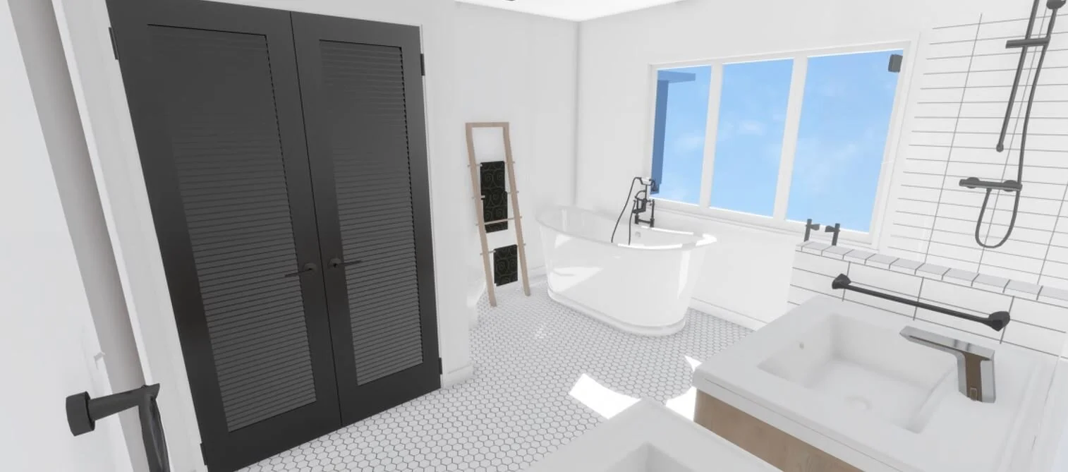 Whittier bathroom concept. Rendering from Den & Burrow’s project gallery.
